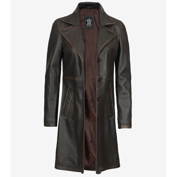 No brand Jackets & Blazers - Leather Coat Women’s Dark Brown Size M Mid Length NEW